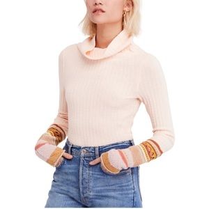 Free People Mixed Up Mitten Cuff Mock Neck Thermal Top NWT Large